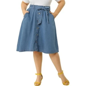 Agnes Orinda Denim Skirt A-Line Button Front Plus Belted Size 3X NWT READ - Picture 1 of 8