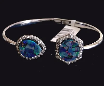 Pulseira rara Carol Brodie arlequim opala duplo branco zircão platina prata - Imagem 1 de 4