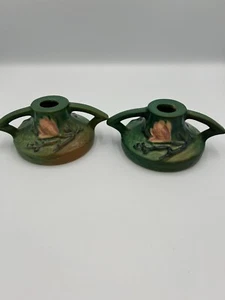 Roseville Magnolia Candle Holders Green #1156- 2 1/2" - Picture 1 of 8