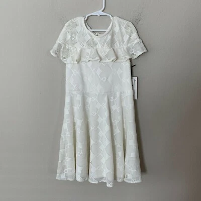 NWT! Pippa & Julie Girls' Sz 10 White Mesh Overlay Fit and Flare Dress - Image 1 of 4