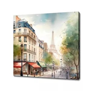 Paris City Iconic Landmarks France Watercolour Painting Style Canvas Print Art - Picture 1 of 7