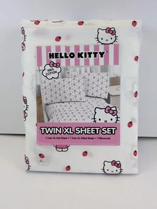  Hello Kitty Strawberries 3 piece Twin XL Sheet Set  100% Cotton - Picture 1 of 4