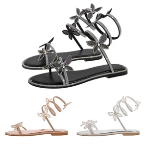 Sandalias planas de verano Onlymaker para mujer punta abierta pedrería deslizables zapatos sin cordones - Imagen 1 de 24