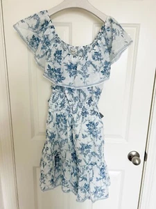 NEW $138 Max Studio Women Blue/White Floral Print Cotton Mini Dress Size M - Picture 1 of 7