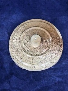 Antique Stoneware Button Handle Initials 4 Inches Cover Lid Salt Glaze - Picture 1 of 4