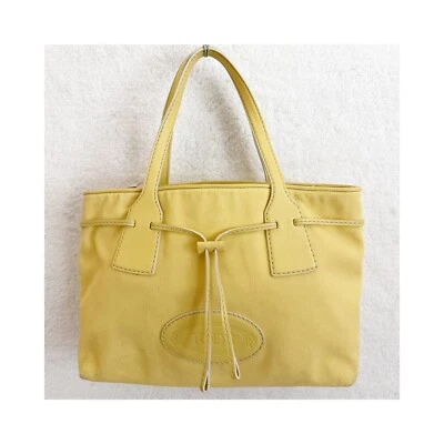 Todd's Yellow Woven Fabric Tote with leather accents - Image 1 of 4