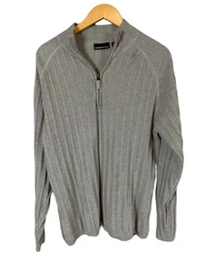 DKNY JEANS MENS OLIVE TAN CABLE KNIT 1/2 ZIP SWEATER SIZE XL ACTUAL MEAS LARGE - Picture 1 of 5