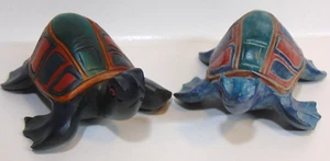 Tortugas marinas de madera tortugas estatuillas nativas americanas talladas a mano arte pintado - Imagen 1 de 9