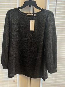 Notanions Women Long Sleeves Black With Silver Sparkles Top Blouse Size Large - Picture 1 of 10