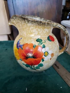 Czechoslovakia Ditmar Flower Art Pottery Floral Hand Painted Pitcher - Picture 1 of 7