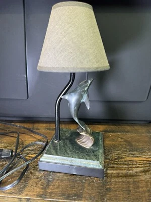 Vintage Solid Brass Dolphin Table Lamp With Marble Base San Pacific Animal Fish - Image 1 of 4