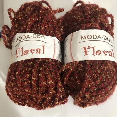 2 Skeins Coats Moda-Dea Floral Yarn Red /Orange/ Gold Acrylic 100g - Image 1 of 4