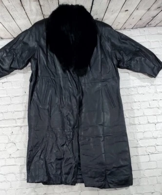 JACQUELINE FERRAR Genuine Leather Fox Fur Trench Coat Jacket Black WOMENS SIZE M - Image 1 of 4
