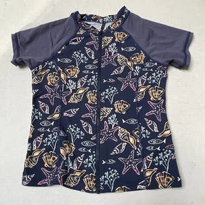 Garnet Hill Kids Swimsuit Top Boys 8 Full Zip Front Beach Swim Starfish Shells - Picture 1 of 8