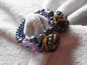 Vintage unsigniertes Miriam Haskell Wickelarmband lila dunkelgrau blau Farben - Bild 1 von 8