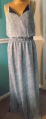 DAISY FUENTES AQUA PRINT SPAGHETTI STRAP MAXI DRESS - ELASTIC WAIST- MED. - NWT — 第 1/4 张图片