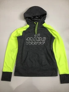NIKE Gray Neon Yellow/Green Therma Fit Hood Pullover Shirt Kids Medium/14-16 yrs - Picture 1 of 17