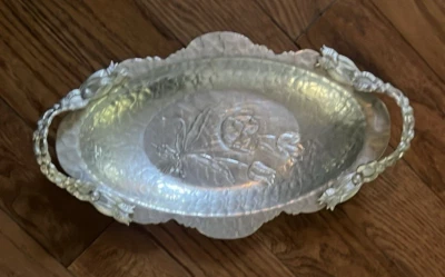 Vtg Aluminum Tulip Hand Wrought Creations by Rodney 406 Kent Oval Tray Handles - Image 1 of 4