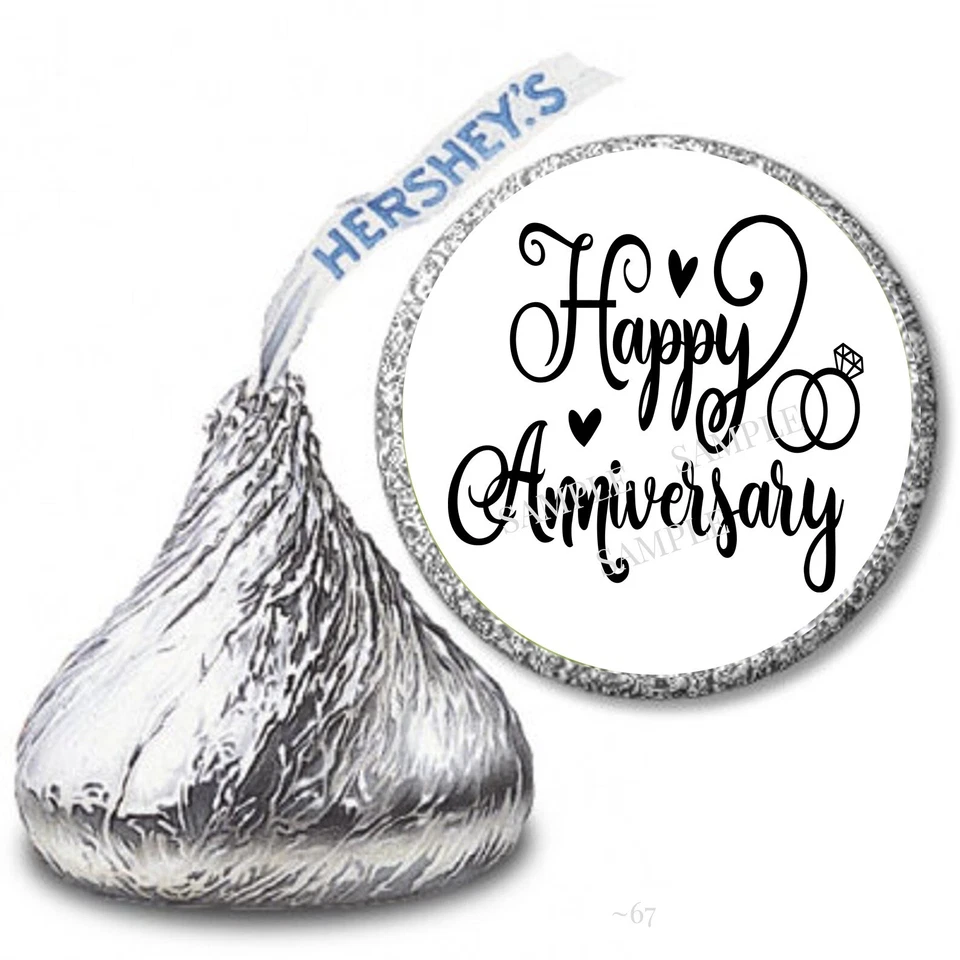 Feliz Aniversario Fiesta Favores Hershey Kiss Caramelos Envolturas Beso Pegatinas Etiquetas Foto 1 de 1