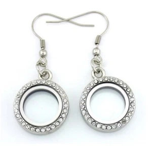 20mm Mini Round Floating Charm Locket Earrings With Stainless Steel Hooks - Picture 1 of 3