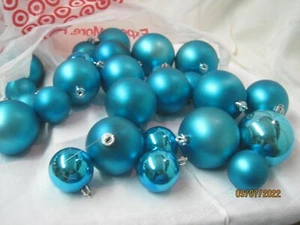 26 plastic Christmas Ornaments teal blue Balls various sizes #22 - Picture 1 of 3