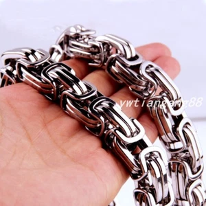 7"-40" 12/15mm Heavy Huge Stainless Steel Mens Byzantine Chain Necklace Bracelet - Picture 1 of 6