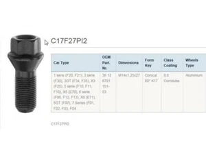 Wheel Bolt BMW 7 Series F04 M14x1.25 Length 46.3mm Thread 27mm 3613 6781151-03 - Picture 1 of 1