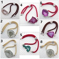 Designer Natural Geode Agate Druzy Silver Plated Fancy Nylon Rope Bracelet