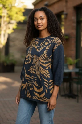 Suéter vintage Adrienne Vittadini para mujer grande negro geométrico algodón tejido Foto 1 de 4