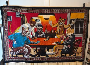 Katzen spielen Poker alias Feline Frenzy am Pokertisch Vintage Wandteppich 58"X38" - Bild 1 von 21