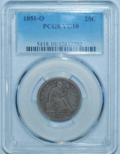 1851 O PCGS VG10 Seated Liberty Quarter - Picture 1 of 2