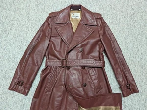 vintage TRENCH COAT leather BELTED brown 40 double breasted SHERLOCK lakeland M - Picture 1 of 10