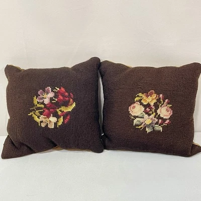 Travesseiros vintage bordado fio de lã floral marrom profundo decoração humor quadrado 10x10 - Imagem 1 de 4