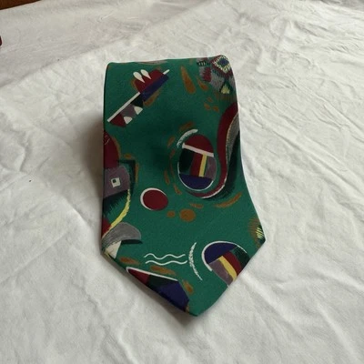 Corbata de cuello clásica vintage Bugle Boy para hombre verde y multicolor poliéster abstracto Foto 1 de 4