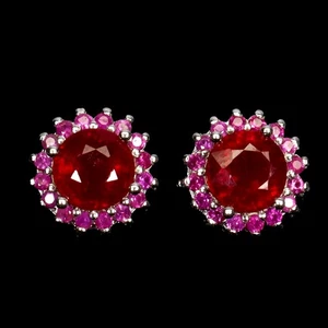 925 Sterling Silver Earrings Round Ruby 6mm Natural Gemstone Jewelry - Picture 1 of 13