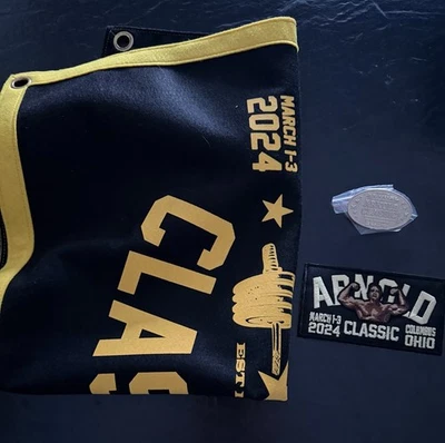 Lote de 2024 Arnold Clásico Pin, Bandera Y Parche!  Arnold Schwarzenegger Foto 1 de 4