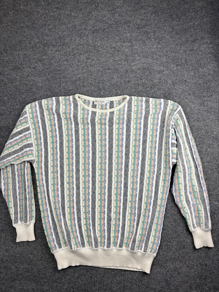Vintage St. Croix Knits Sweater Mens Large Pastel 3D Knit Crewneck Made USA 90s - Image 1 of 4