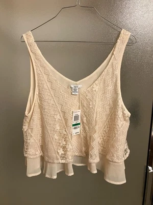 Camiseta sin mangas Bar III de encaje para mujer talla L; nueva con etiquetas - precio de venta sugerido por el fabricante = 49,00 USD; color oficial = huevo nog Foto 1 de 4