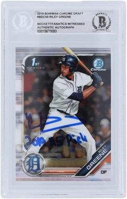 Riley Greene Tigers Signed 2019 Bowman Chrome #BDC-50 BAS Rookie Card w/Insc - Image 1 of 3