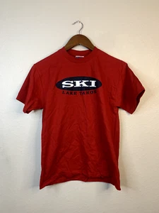 90s Vintage Jerzees Kids Large (14-16) Ski Lake Tahoe Graphic Red T-Shirt VTG - Picture 1 of 7