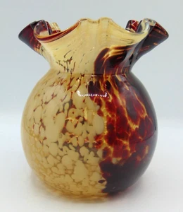 Harrach Antique Victorian Bohemian Red Opal & Amber Art Glass Vase w/ M Crimp - Picture 1 of 13