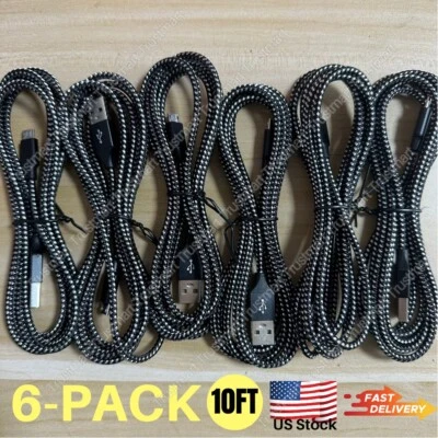 6PCS 10Ft Micro USB Fast Charger Data Sync Cable Cord Lot For Samsung Android LG - Image 1 of 4
