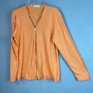 Calvin Klein Womens Size L Full Zip Long Sleeve Sweater Tangerine Orange Career - Picture 1 of 14