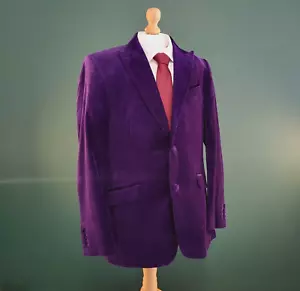 Charles Tyrwhitt Velvet Blazer Mens 40R Purple Cotton Slim Fit Peak Lapel Jacket - Picture 1 of 16