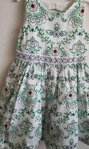 Janie and Jack Dress size 5  White Green Vine Open Back Sleeveless flowers - Picture 1 of 8