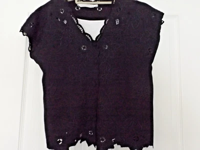 Ghenghis Khan size M cap sleeve black embroidered short top covered buttons - Image 1 of 4