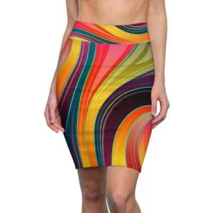 Womens Skirt - Multicolor Abstract Swirl Style Skirt - Picture 1 of 9