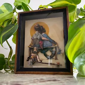 Vintage 3D Shadow Box, PUPPY LOVE, Norman Rockwell, Paper Tole/Layered Paper - Picture 1 of 6