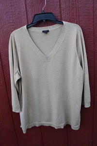 Talbots Sweater Size Women 2X Pullover V Neck Gold Metallic Sparkle 3/4 Sleeves - Bild 1 von 3