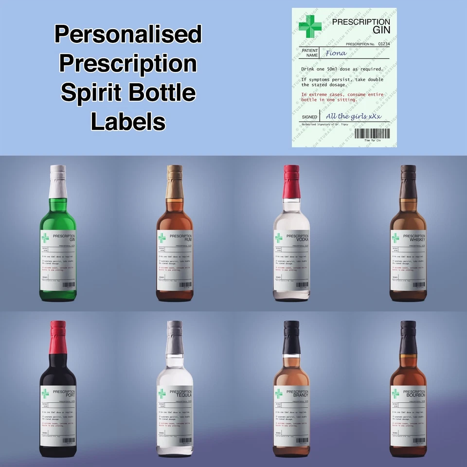 Personalised Prescription Spirits Bottle Label - Rum Vodka Gin Whiskey Port Gift - Image 1 of 1